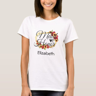 Maid of Honor Sunflowers Roses Floral Gift T-Shirt