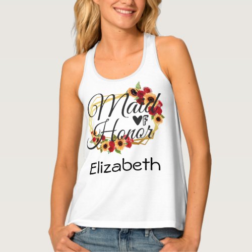 Maid of Honor Sunflowers Roses Floral Gift  Tank Top