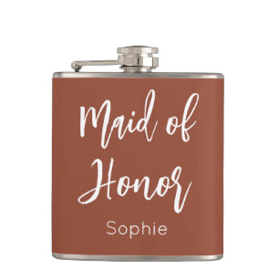 Maid of Honor Terracotta Brown Bridesmaid Flask