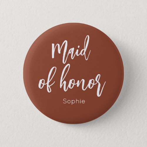Maid of Honor Terracotta Brown Wedding Button