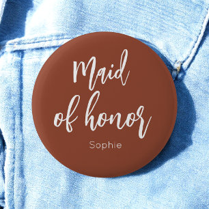 Maid of Honor Terracotta Brown Wedding Button