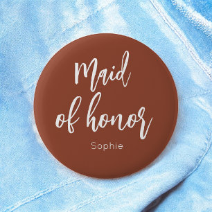 Maid of Honor Terracotta Brown Wedding Button