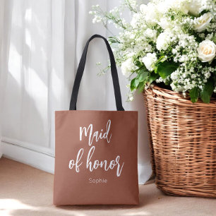 Maid of Honor Terracotta Brown Wedding Tote Bag