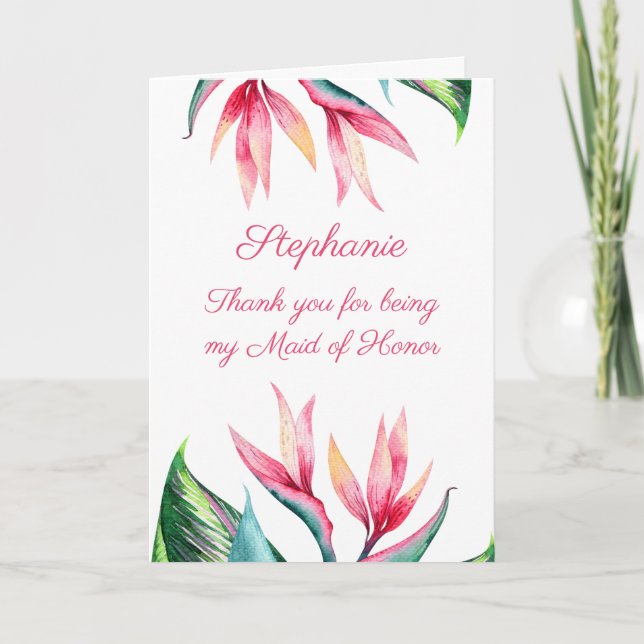 Maid of Honor Thank you Bird of Paradise Card (Front)