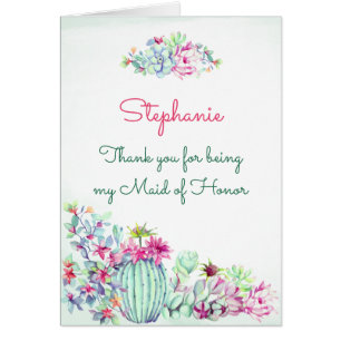 Maid of Honor Thank You Cactus & Succulents Cards