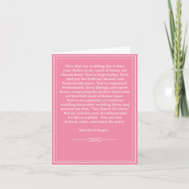 Maid of Honor Thank You Card - Funny (Front)