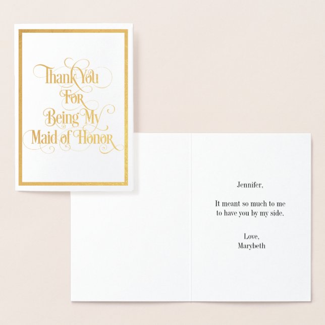 Maid Of Honor Thank You Gold Foil Card (Display)