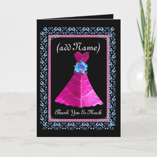 MAID OF HONOR Thank You MAGENTA Gown and Lace Trim Card