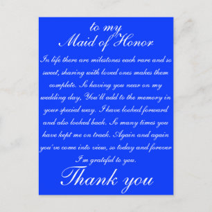 Maid of Honor Thank you Postcard