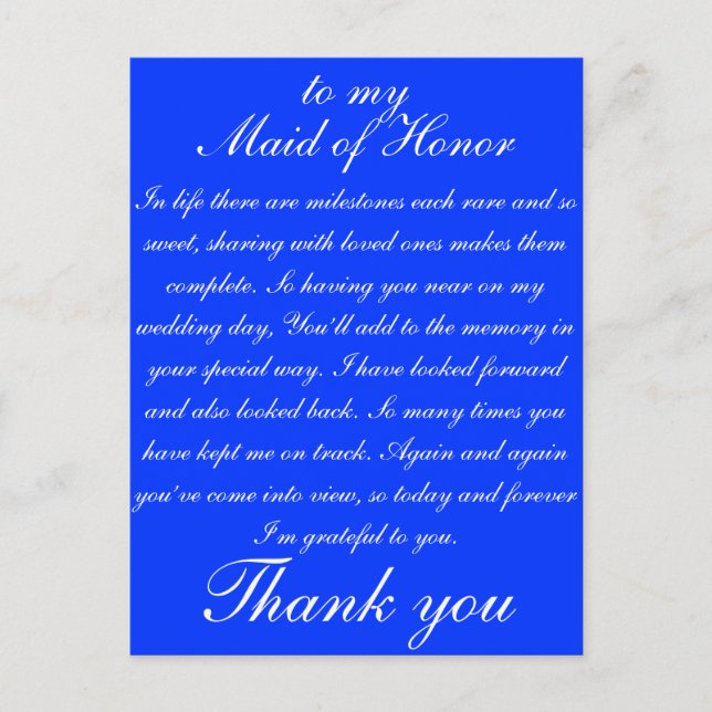 Maid of Honor Thank you Postcard (Front)