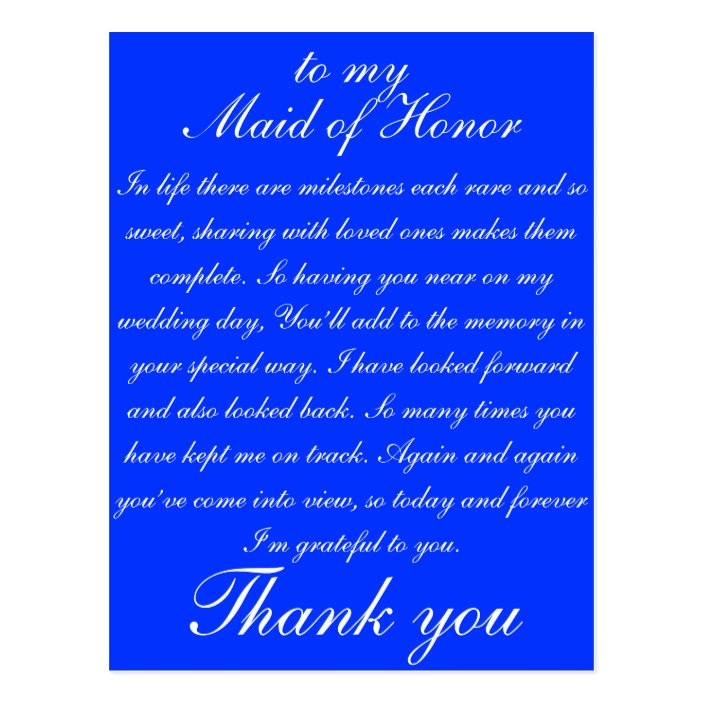 Maid of honour card thank you