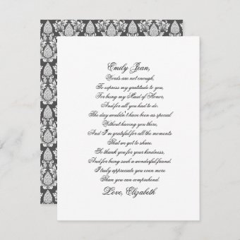 Maid of Honor Thank You Script Poem Card | Zazzle