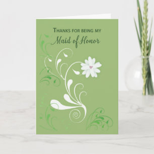 Maid of Honor Thank You with White Swirl Flower  Card