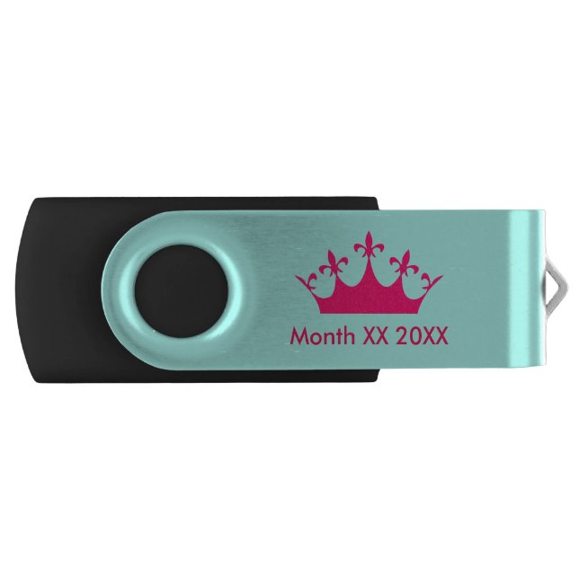 Maid of Honor Tiara & Mustache USB Silver, Black Flash Drive (Front)
