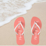 Maid of Honor Trendy Coral Color Flip Flops<br><div class="desc">Gift your wedding bridesmaids with these stylish Maid of Honor flip flops that are a trendy coral color along with white,  stylized script to complement your similar wedding color scheme. Select foot size along with other options. You may customize your flip flops to change color to your desire.</div>