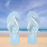 Maid of Honor Trendy Light Blue Flip Flops<br><div class="desc">Gift your wedding bridesmaids with these stylish Maid of Honor flip flops that are a trendy,  powder blue color along with white,  stylized script to complement your similar wedding color scheme. Select foot size along with other options.</div>