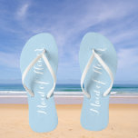 Maid of Honor Trendy Powder Blue Color Flip Flops<br><div class="desc">Gift your wedding bridesmaids with these stylish Maid of Honor flip flops that are a trendy,  powder blue color along with white,  stylized script to complement your similar wedding color scheme. Select foot size along with other options. You may customize your flip flops to change color to your desire.</div>