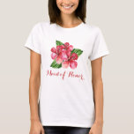 Maid of Honor Tropical Floral Red Hibiscus T-Shirt<br><div class="desc">This maid of honor t-shirt features a watercolor red hibiscus tropical floral design. Personalize it with your own text. Matching products are available. Please visit our store or view our collection pages to see the full range.</div>