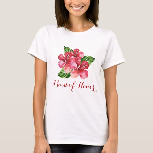 Maid of Honor Tropical Floral Red Hibiscus T_Shirt