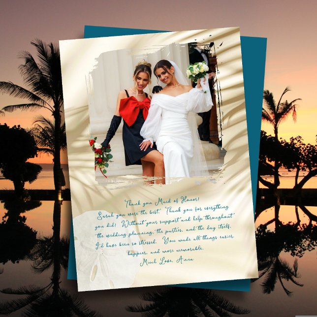 Maid of Honor Tropical Photo Thank You Card (Creator Uploaded)