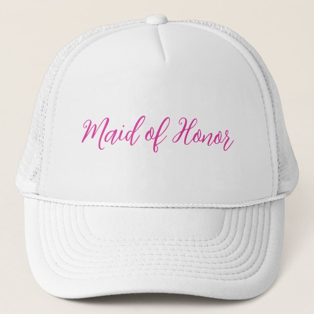 Maid of Honor Trucker Hat – Pink Script Design (Front)