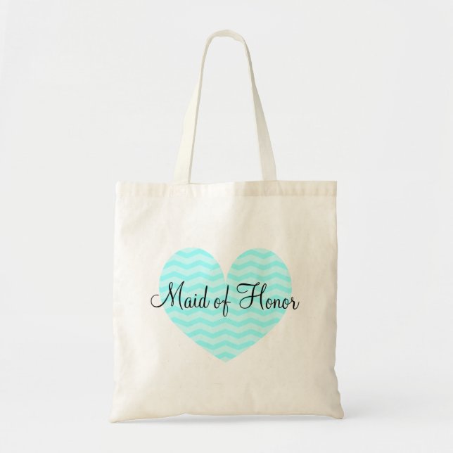Maid of Honor turquoise heart chevron tote bag (Front)