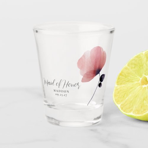 Maid of Honor Watercolor Blush Poppy Personalized Shot Glass