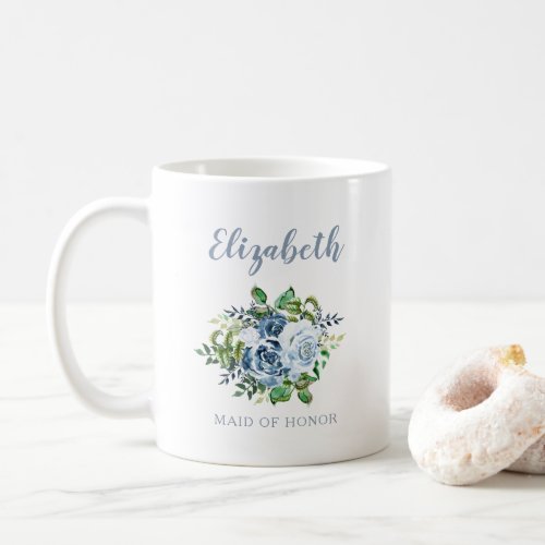 Maid of Honor Watercolor Floral Dusty Blue Wedding Coffee Mug