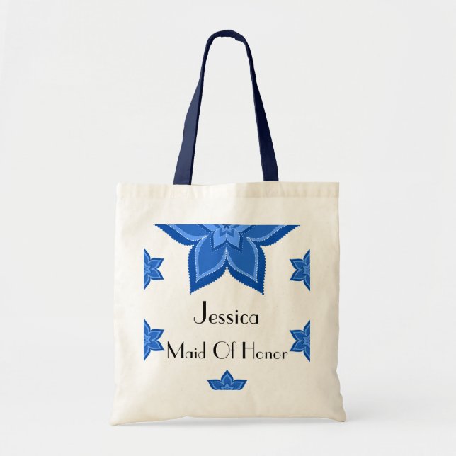 Maid Of Honor Wedding Blue Flower Tote Bag (Front)