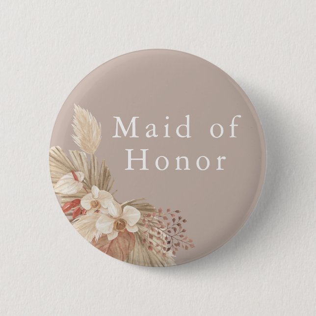 Maid of Honor Wedding Boho Pampas Grass Button (Front)