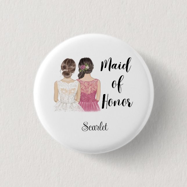 Maid of Honor Wedding Bridal Party Pinback  Button (Front)