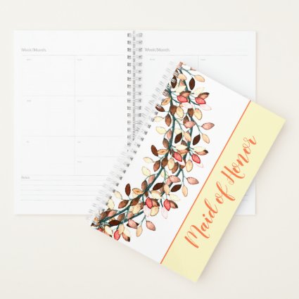 Maid of Honor Wedding Coral Name Leafy Branch Planner