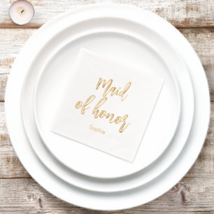 Maid of Honor Wedding Elegant Foil Stamped Napkins