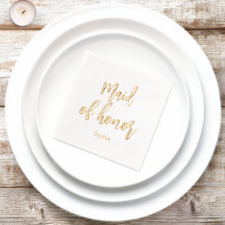 Maid of Honor Wedding Elegant Foil Stamped Napkins