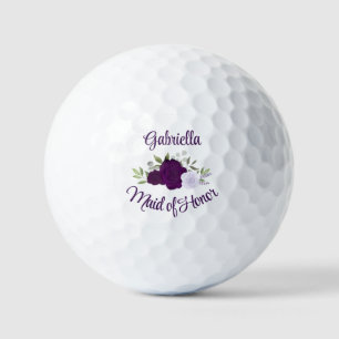 Maid of Honor Wedding Favor Purple Boho Roses Golf Balls