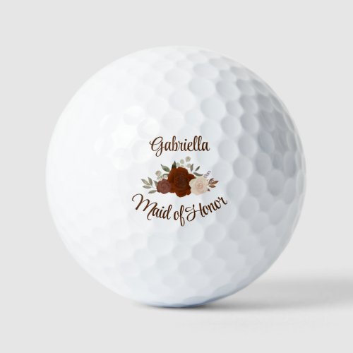 Maid of Honor Wedding Favor Rust Orange Roses Golf Balls