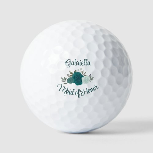 Maid of Honor Wedding Favor Teal & Aqua Roses Golf Balls