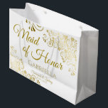 Maid of Honor Wedding Gift Bag - Large<br><div class="desc">This beautiful gift bag is designed as a wedding gift or favor bag for the Maid of Honor. Designed to coordinate with our Gold Foil Elegant Wedding Suite, it features a gold faux foil flourish border with the text "Maid of Honor" as well as a place to enter her name,...</div>