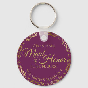 Maid of Honor Wedding Gift Cassis Purple & Gold Keychain