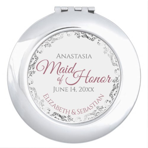 Maid of Honor Wedding Gift Dusty Rose Silver Lace Compact Mirror