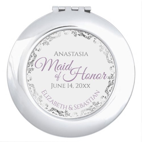 Maid of Honor Wedding Gift Lavender Purple Silver Compact Mirror