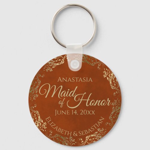 Maid of Honor Wedding Gift Rust Orange  Gold Keychain