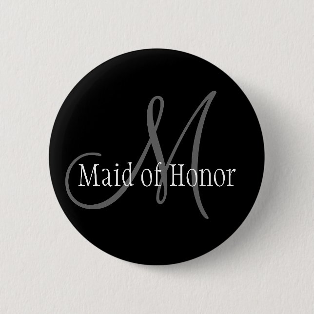 Maid of Honor Wedding Monogram Button (Front)