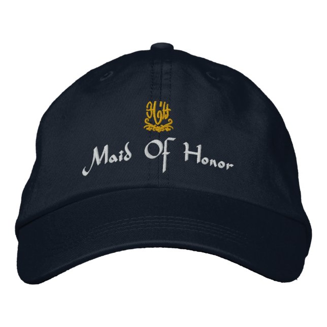 Maid Of Honor Wedding Navy Embroidered Baseball Hat (Front)