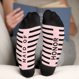 Maid of Honor Wedding Party Pink and Black Socks