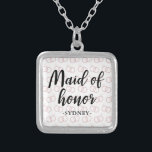 Maid of Honor Wedding Ring Pattern and Name Silver Plated Necklace<br><div class="desc">Maid of Honor Wedding Ring Pattern and Name Necklace.</div>