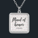 Maid of Honor Wedding Ring Pattern and Name Silver Plated Necklace<br><div class="desc">Maid of Honor Wedding Ring Pattern and Name Necklace.</div>