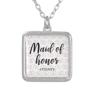 Maid of Honor Wedding Ring Pattern and Name Silver Plated Necklace