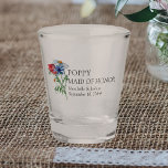 Maid of Honor Wildflower Bouquet Floral Wedding Shot Glass<br><div class="desc">Personalized shot glass for you to customize with your Maid of Honor's name, the bride and groom's names and the wedding date. This rustic country botanical design has a pretty bouquet of wildflowers including daisy poppy and cornflower. An elegant modern floral with bohemian garden theme. Please browse my store in...</div>