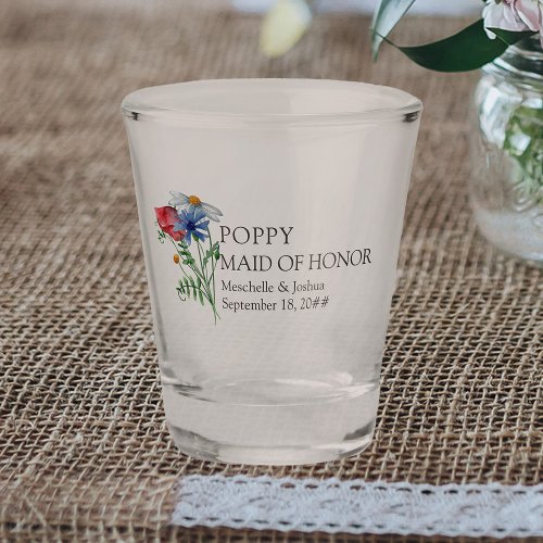 Maid of Honor Wildflower Bouquet Floral Wedding Shot Glass